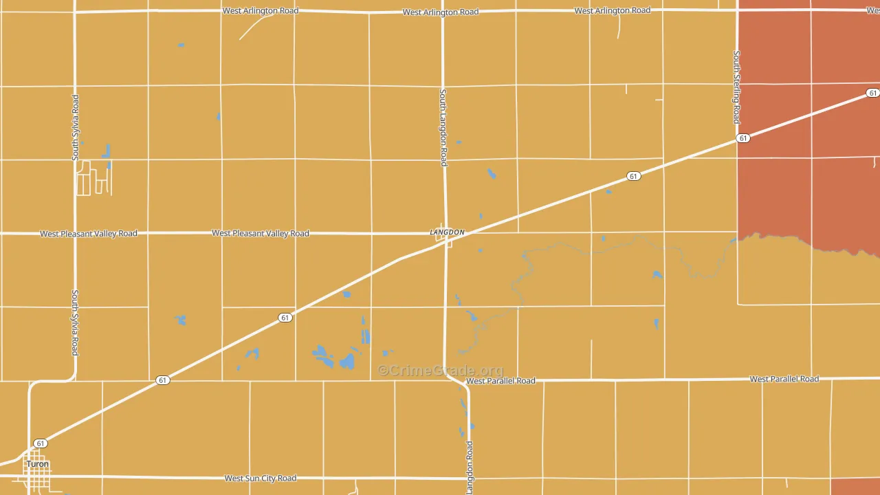 Langdon, KS Map of Robbery Rates