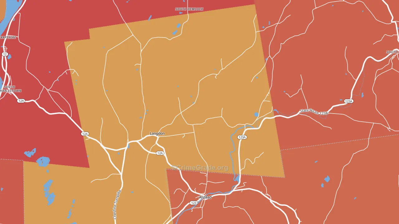Langdon, NH Map of Robbery Rates