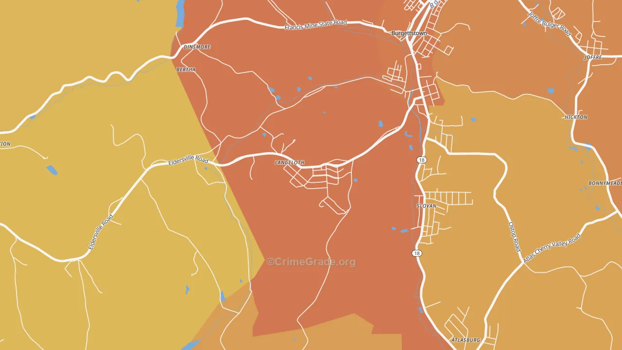 Langeloth, PA Map of Robbery Rates