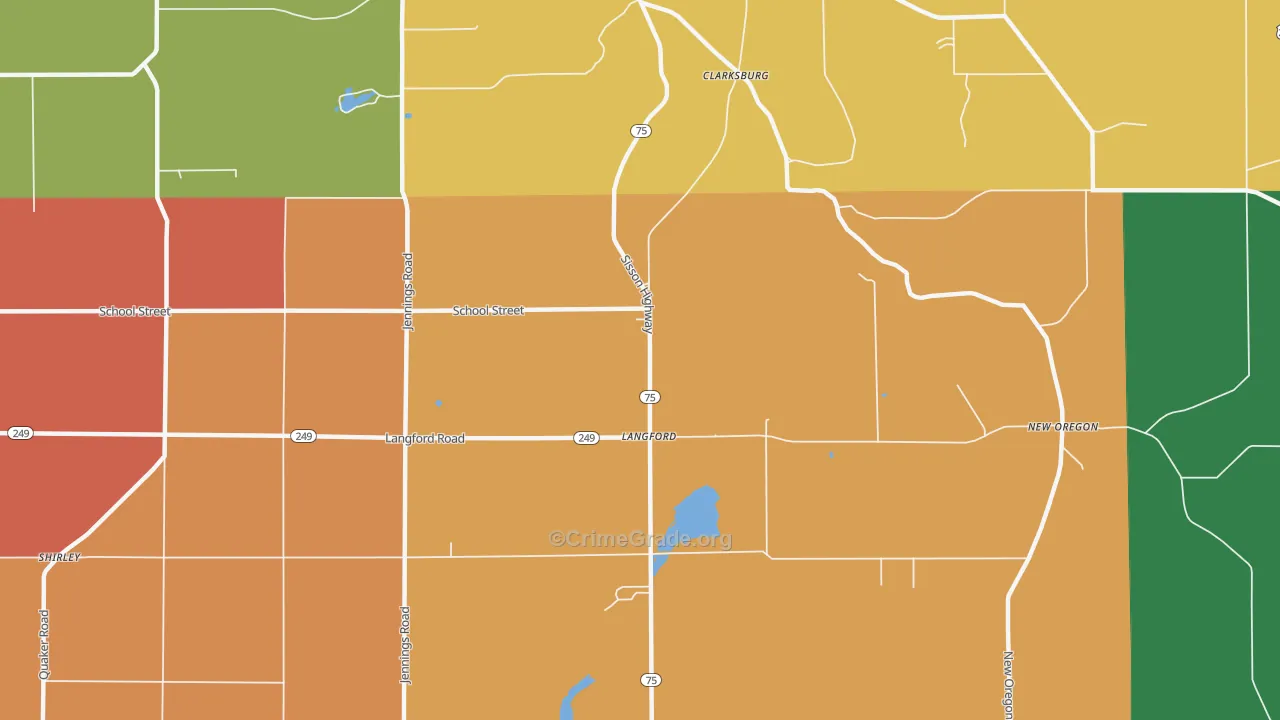 Langford, NY Map of Robbery Rates