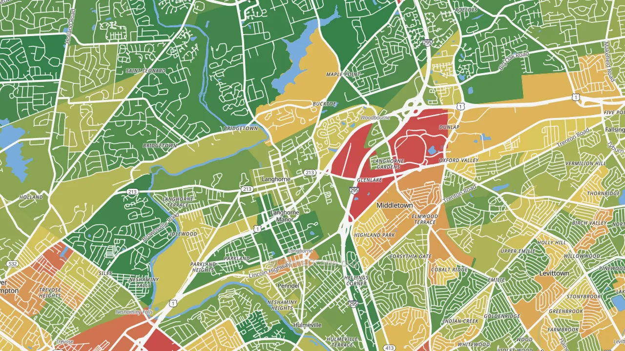 Langhorne, PA Map of Robbery Rates
