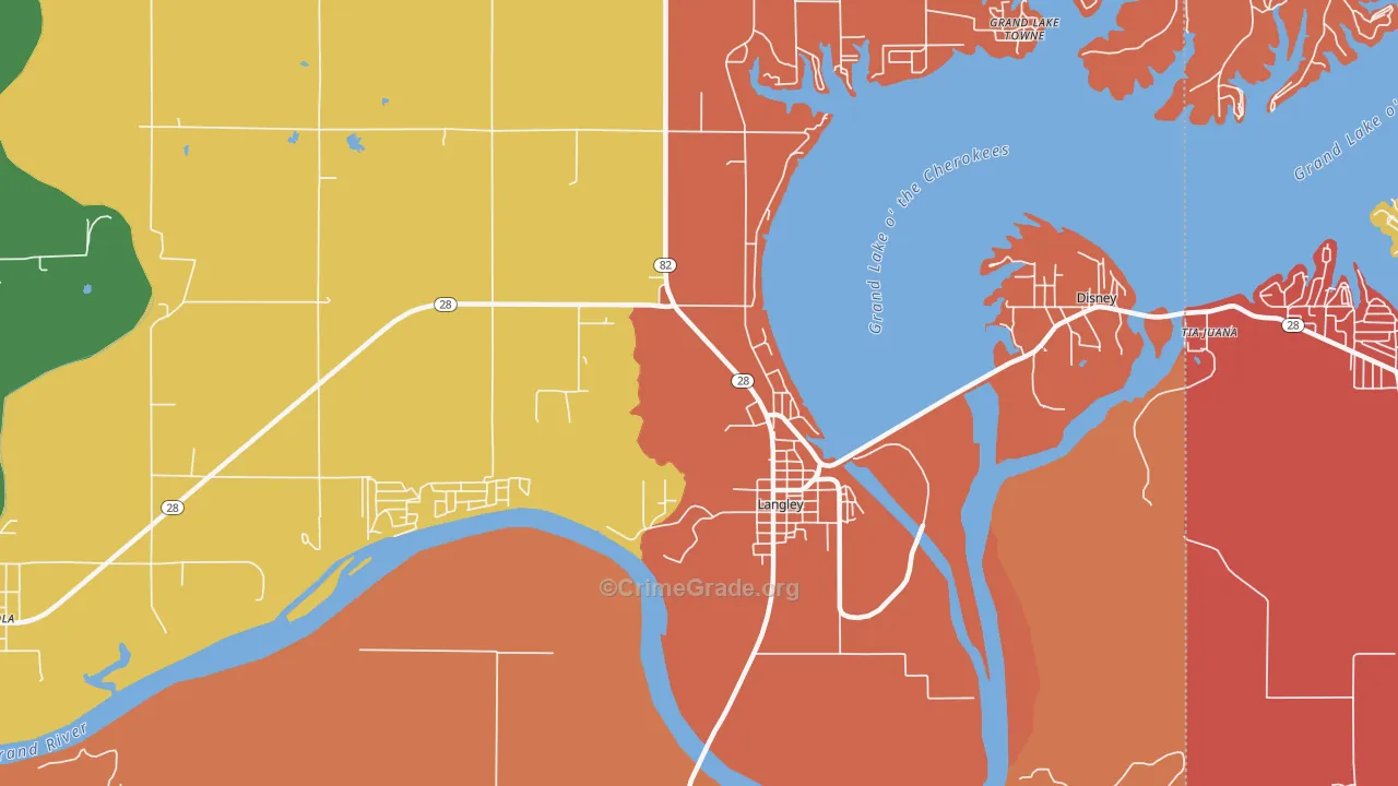 Langley, OK Map of Robbery Rates