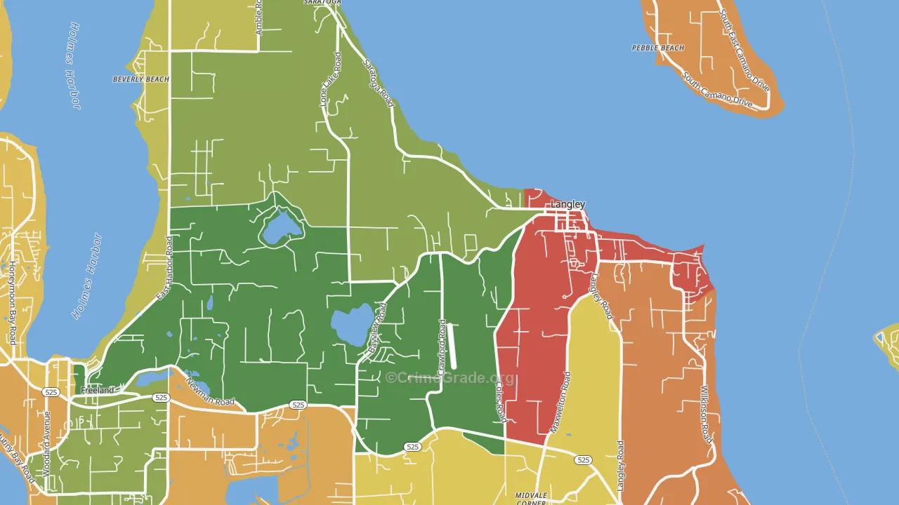 Langley, WA Map of Robbery Rates