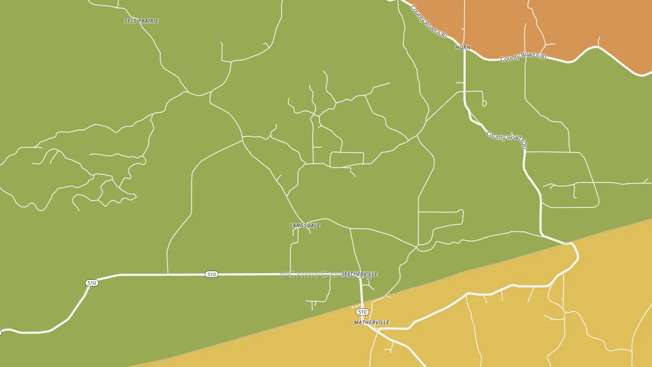 Langsdale, MS Map of Robbery Rates
