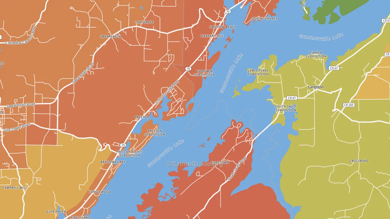 Langston, AL Map of Robbery Rates