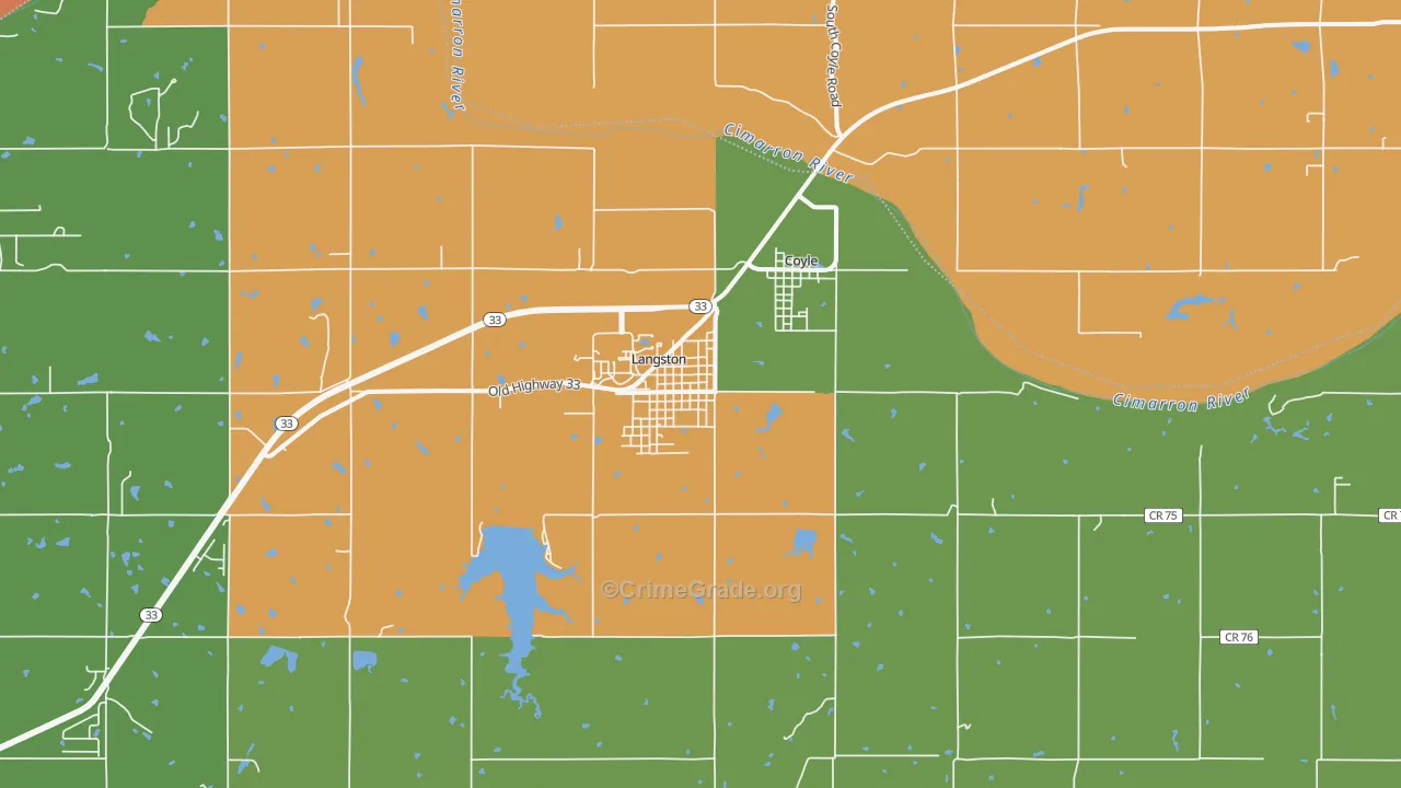 Langston, OK Map of Robbery Rates