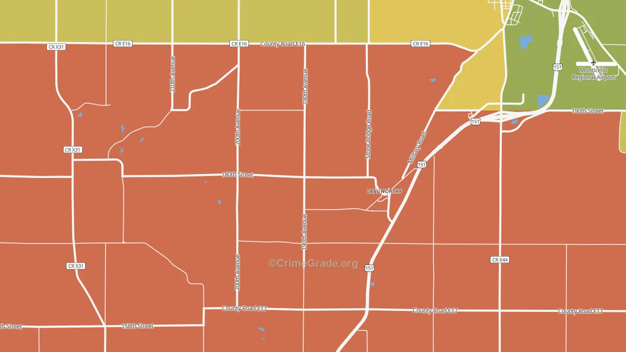 Langworthy, IA Map of Robbery Rates