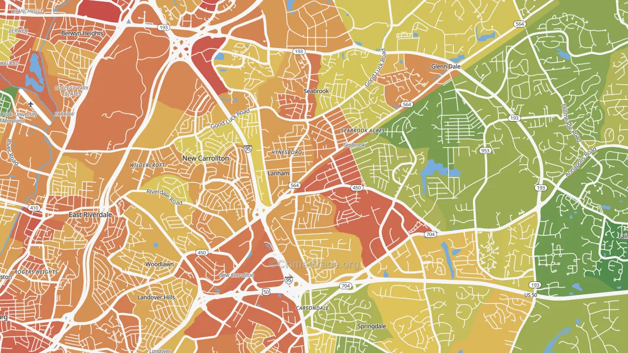 Lanham, MD Map of Robbery Rates