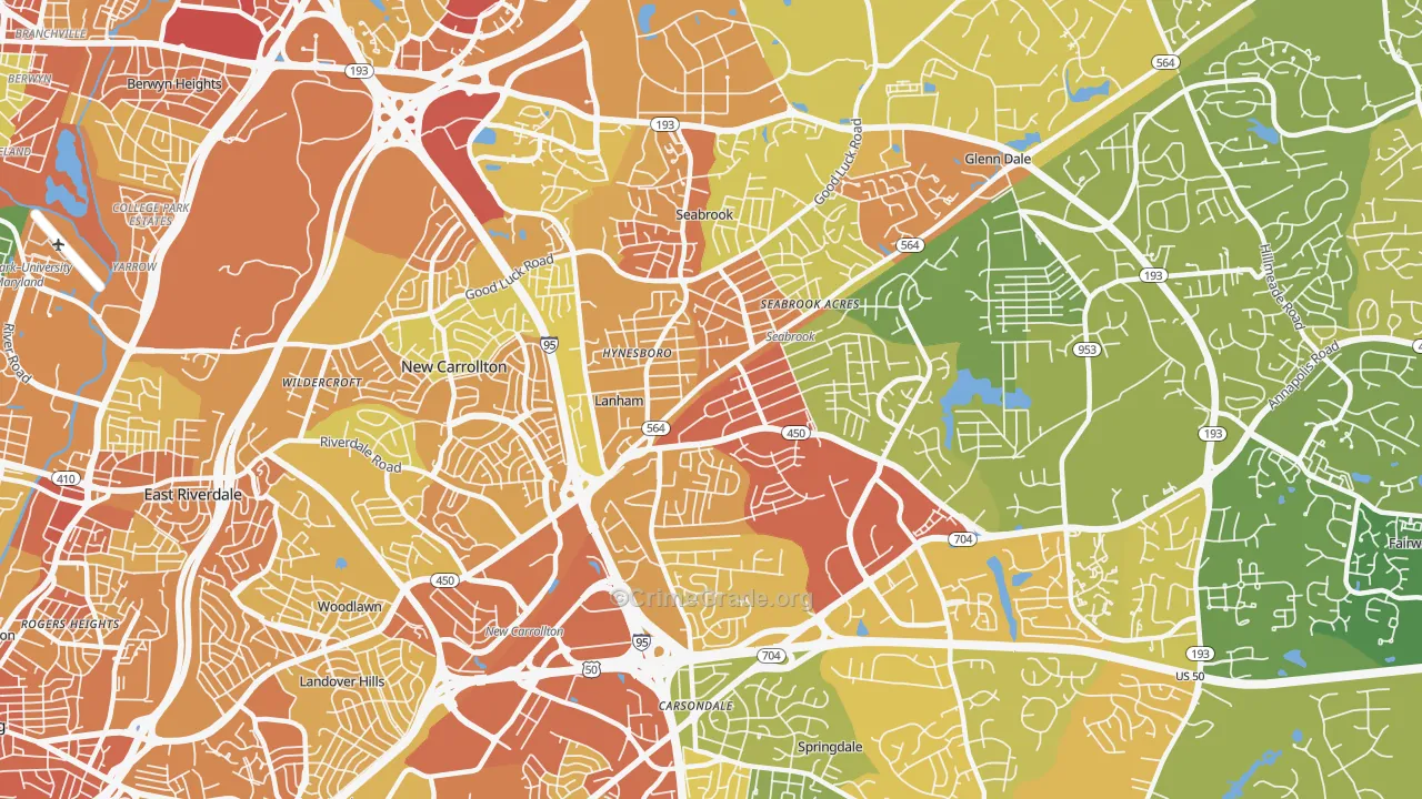 Lanham-Seabrook, Lanham, MD Map of Robbery Rates