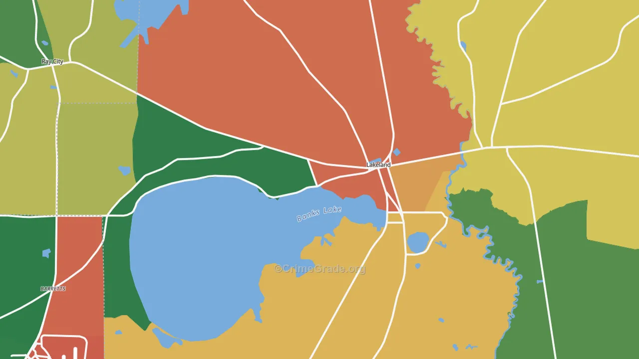 Lanier County, GA Map of Robbery Rates