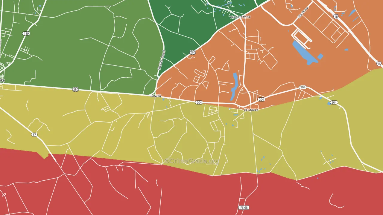Lanier, GA Map of Robbery Rates