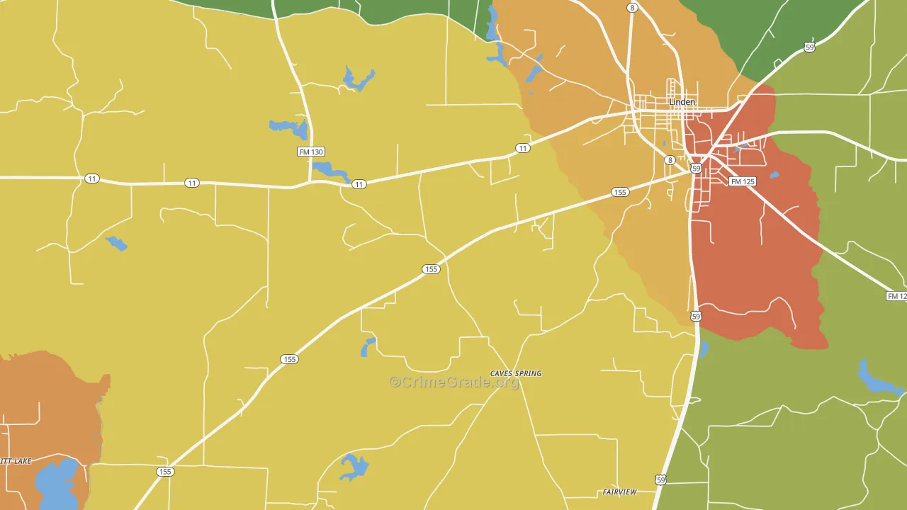 Lanier, TX Map of Robbery Rates