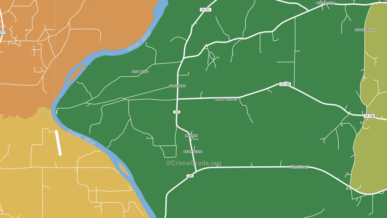 Laniers, AL Map of Robbery Rates