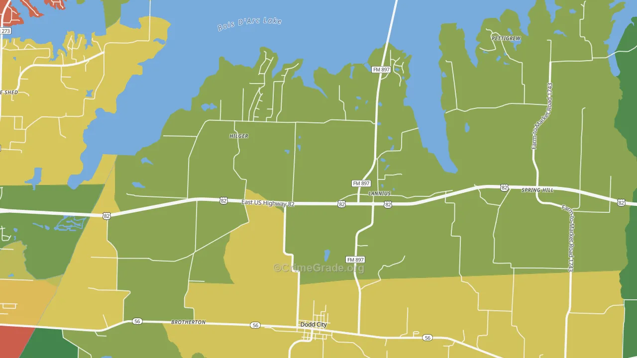 Lannius, TX Map of Robbery Rates