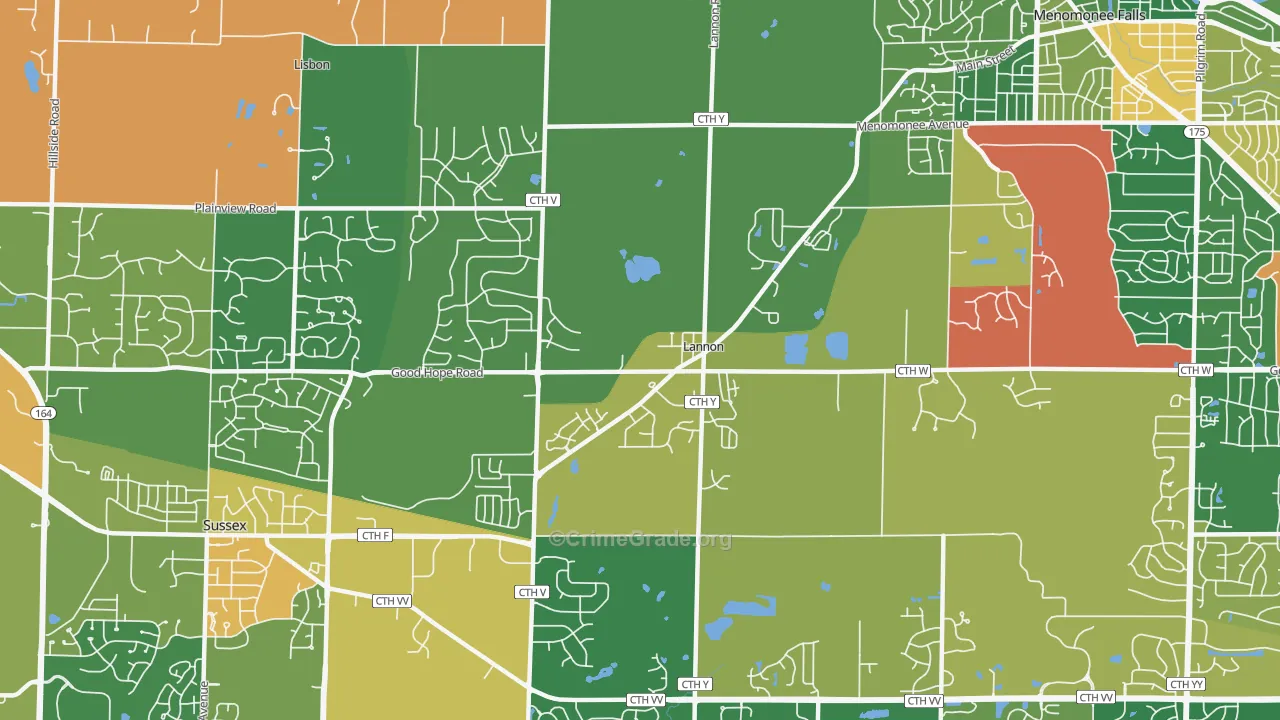 Lannon, WI Map of Robbery Rates