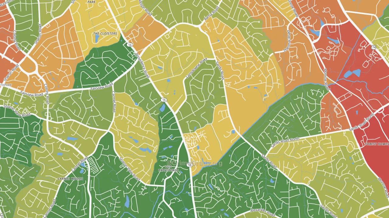 Lansdowne, Charlotte, NC Map of Robbery Rates