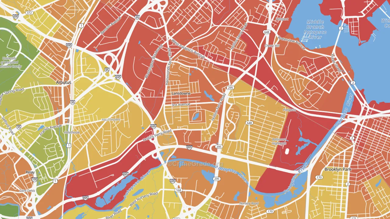 Lansdowne, MD Map of Robbery Rates