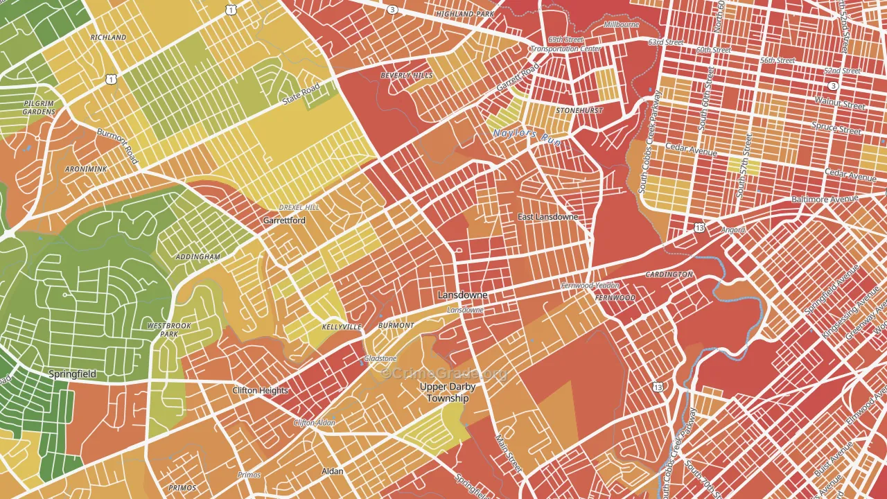 Lansdowne, PA Map of Robbery Rates
