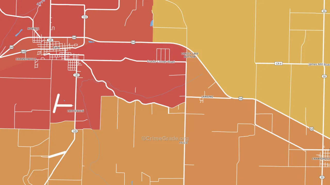 Lansing, AR Map of Robbery Rates