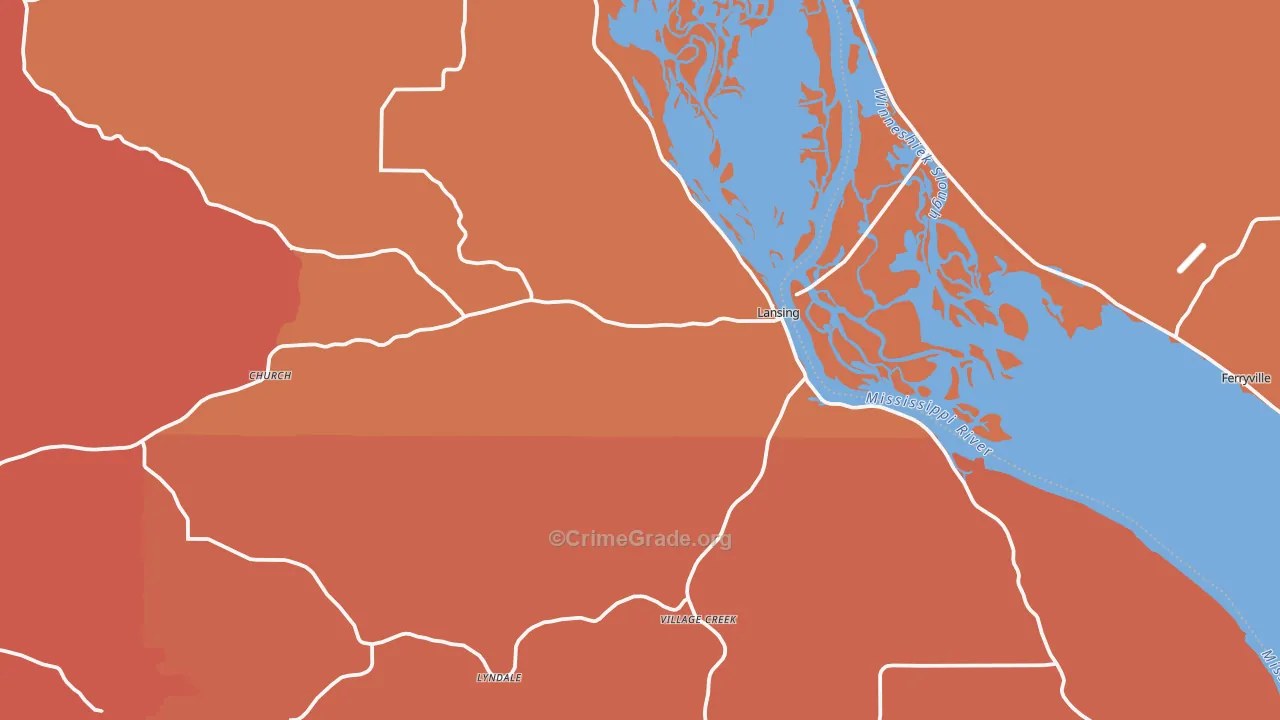 Lansing, IA Map of Robbery Rates