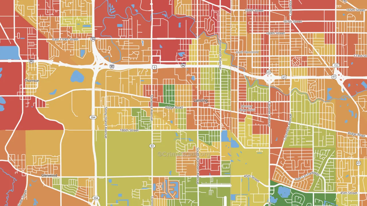Lansing, IL Map of Robbery Rates