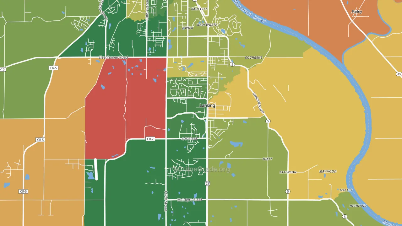 Lansing, KS Map of Robbery Rates