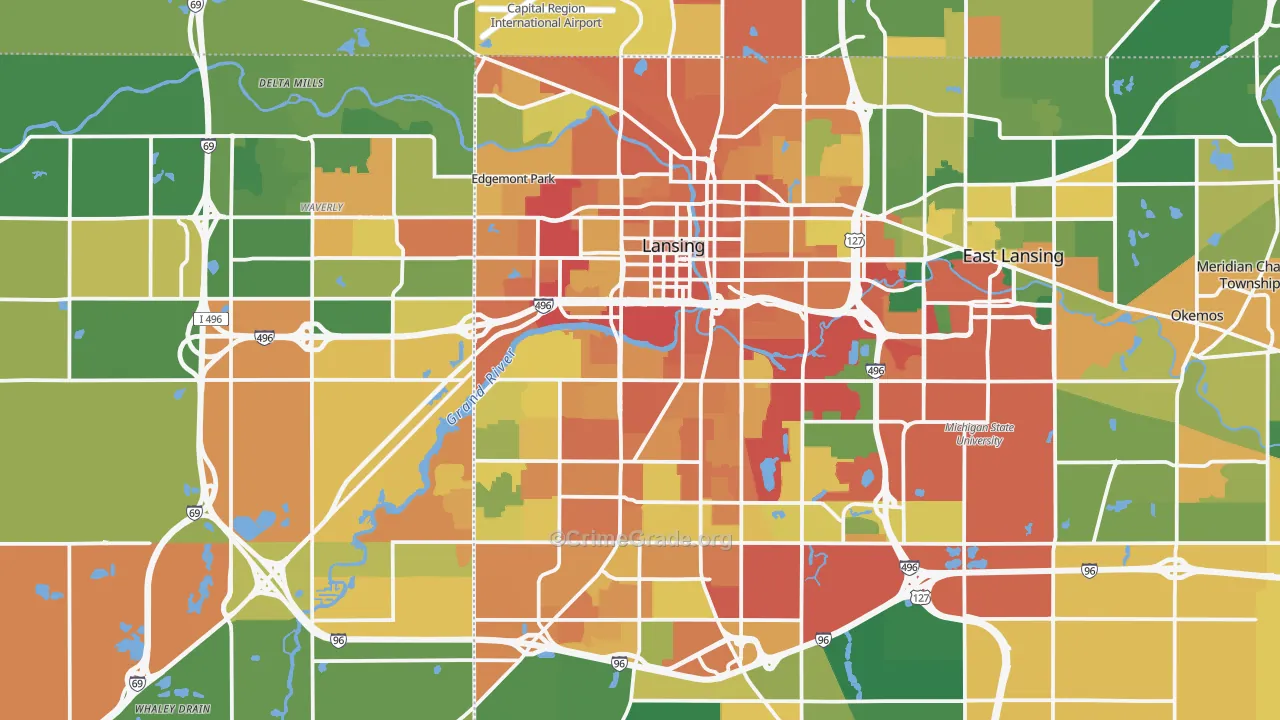 Lansing, MI Map of Robbery Rates