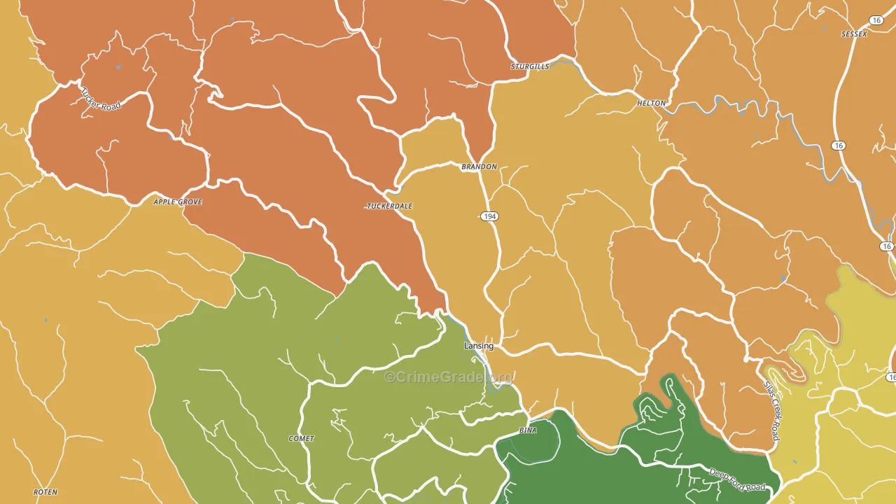 Lansing, NC Map of Robbery Rates