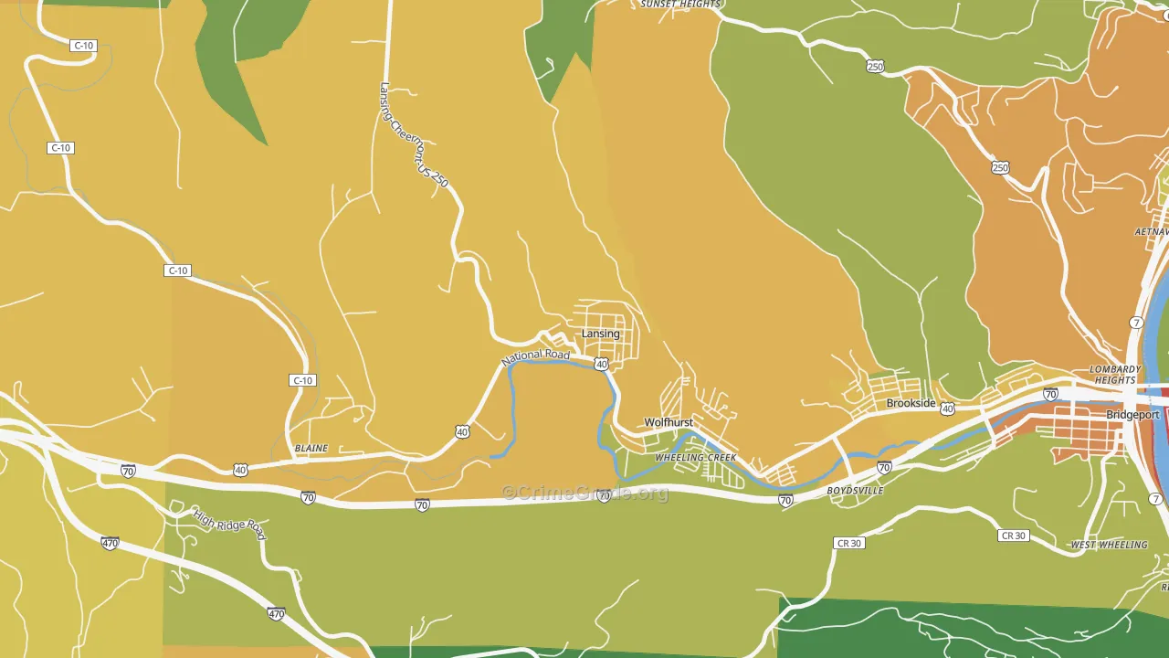 Lansing, OH Map of Robbery Rates