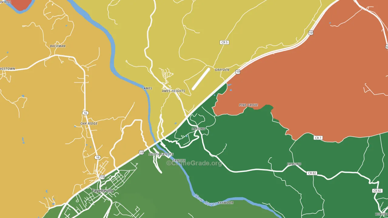 Lansing, WV Map of Robbery Rates