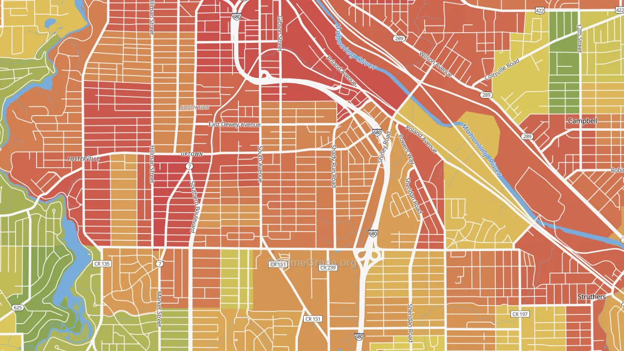 Lansingville, Youngstown, OH Map of Robbery Rates