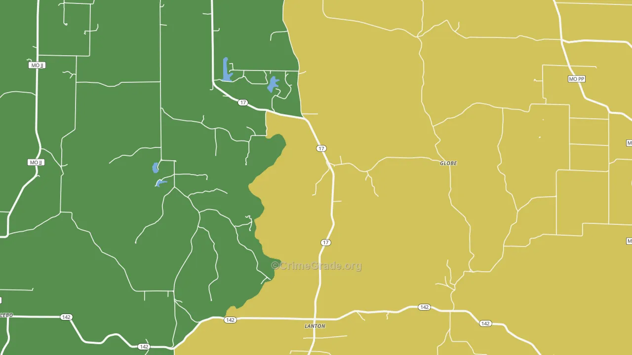 Lanton, MO Map of Robbery Rates