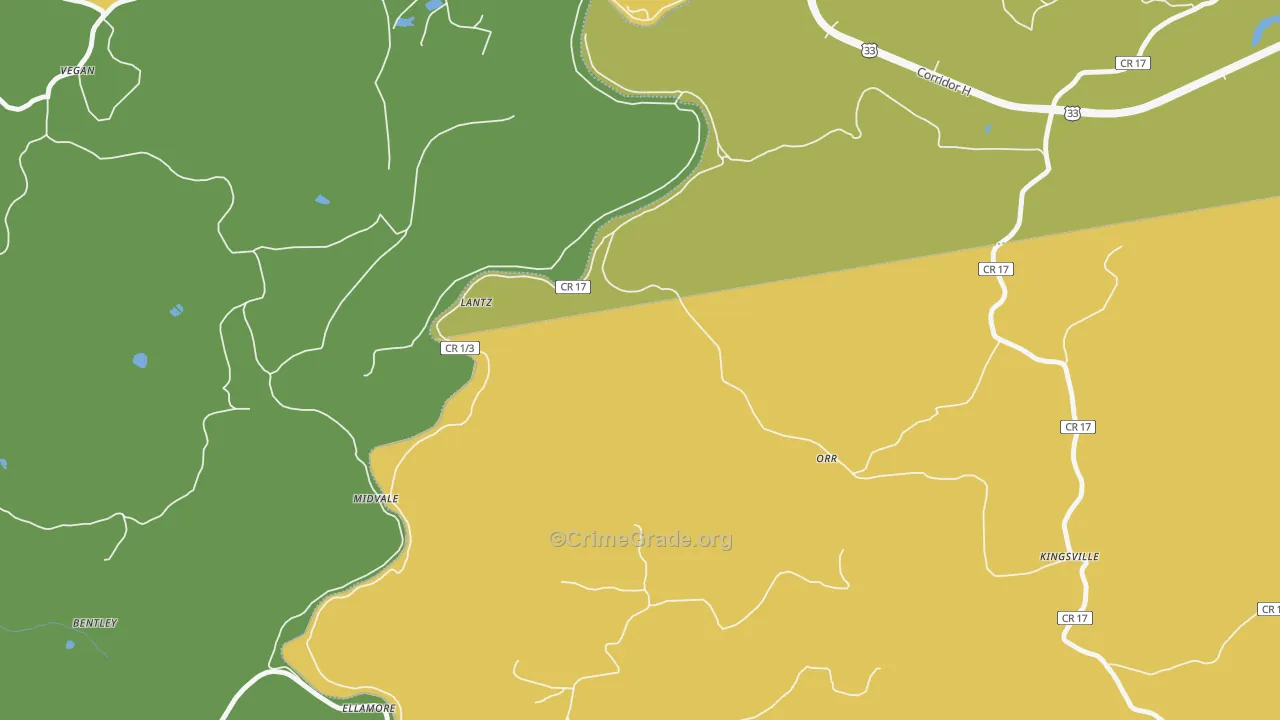 Lantz, WV Map of Robbery Rates