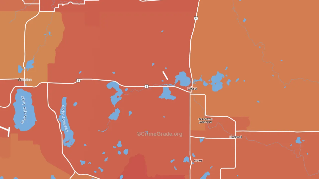 Laona, WI Map of Robbery Rates