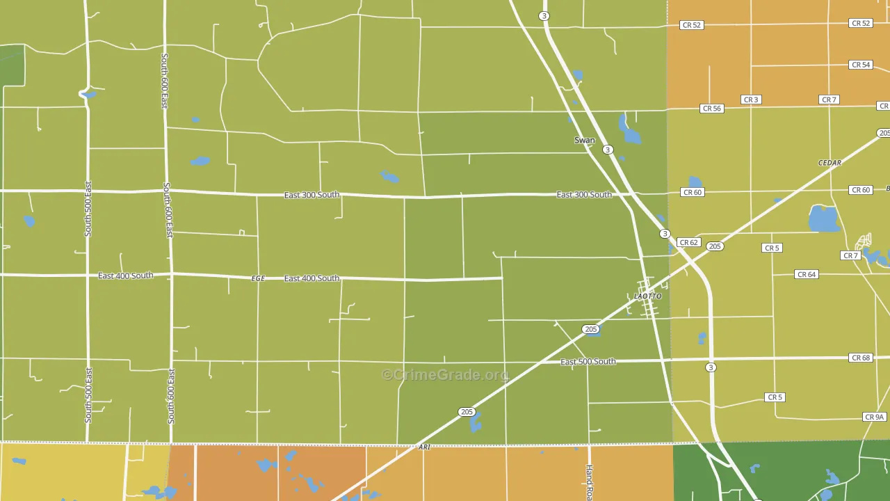 Laotto, IN Map of Robbery Rates
