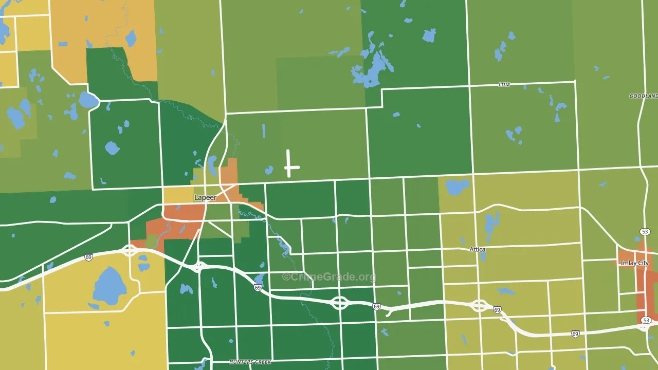 Lapeer County, MI Map of Robbery Rates