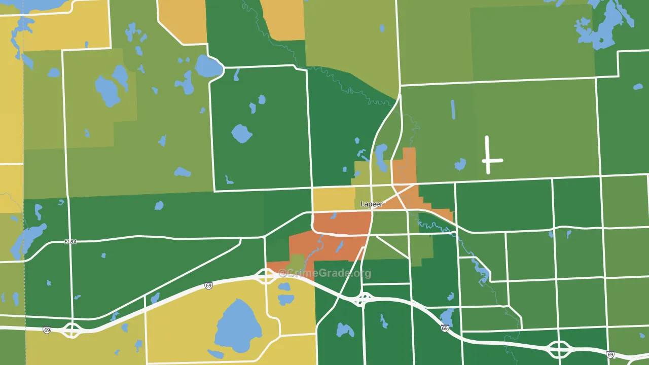 Lapeer, MI Map of Robbery Rates