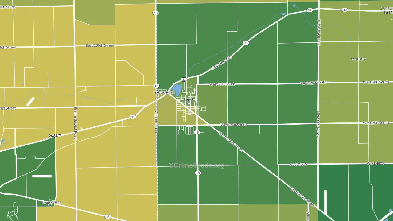 Lapel, IN Map of Robbery Rates