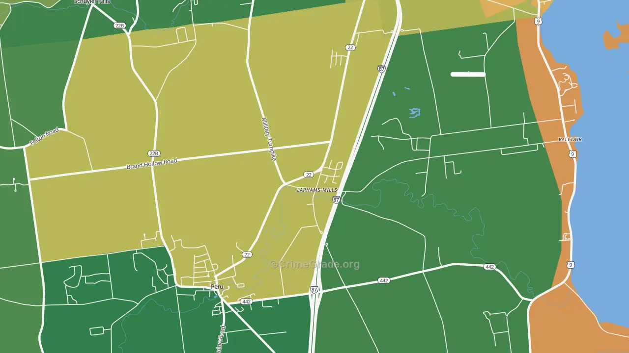 Laphams Mills, NY Map of Robbery Rates