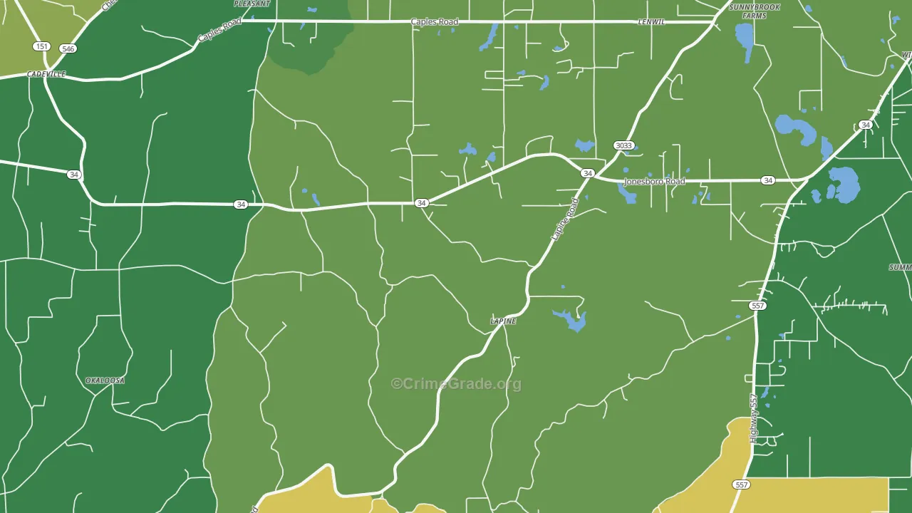 Lapine, LA Map of Robbery Rates