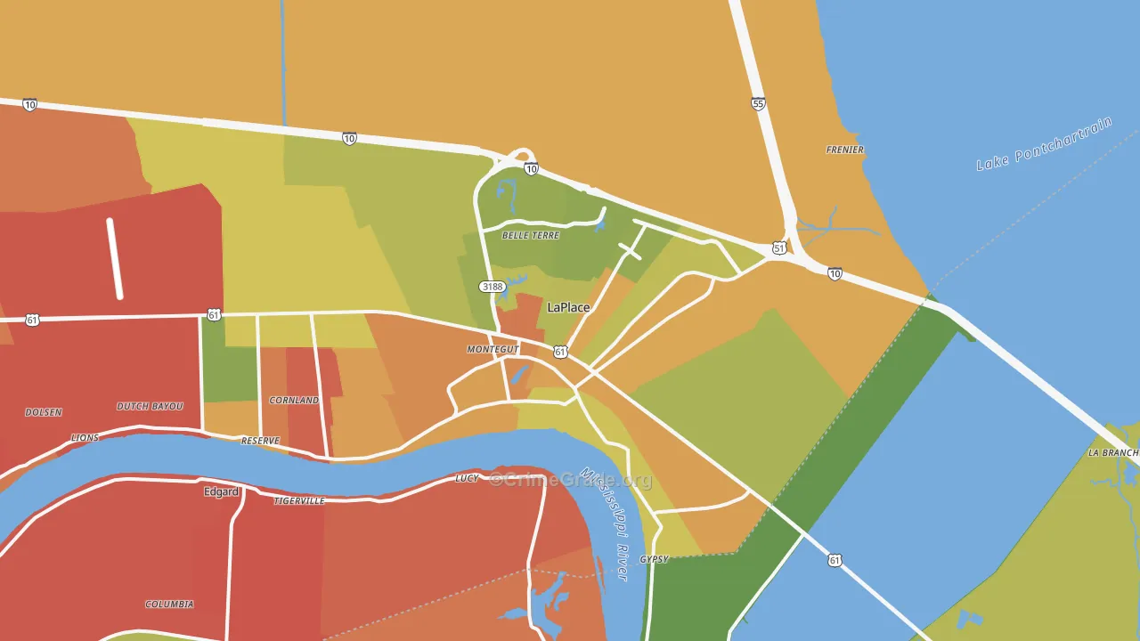 Laplace, LA Map of Robbery Rates