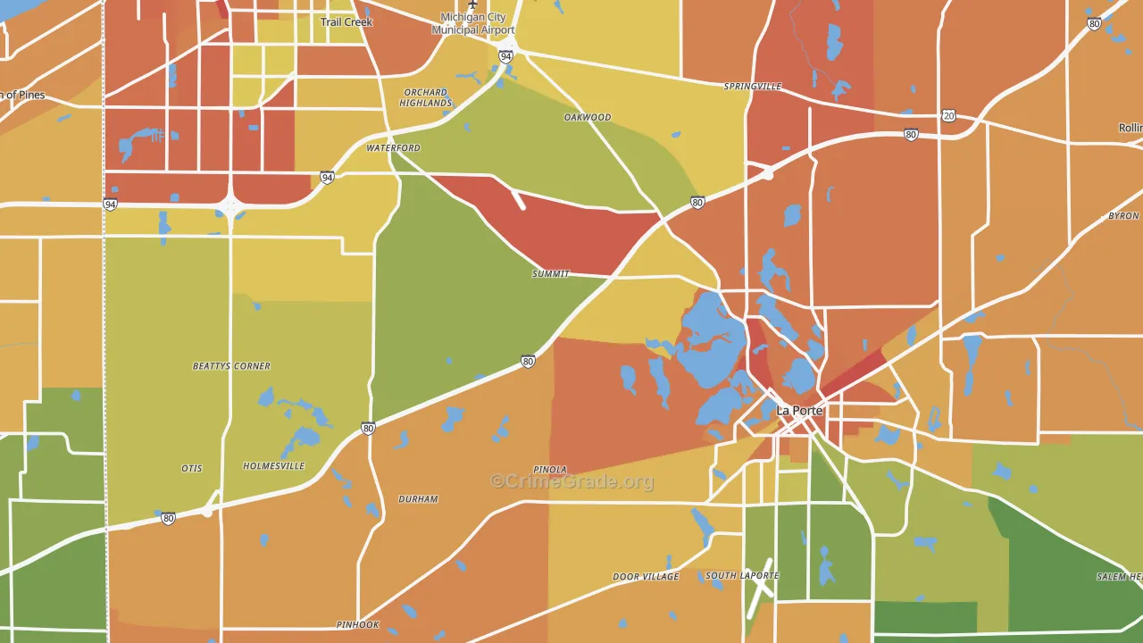 LaPorte County, IN Map of Robbery Rates
