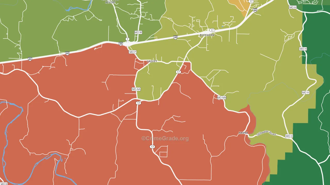 Laquey, MO Map of Robbery Rates