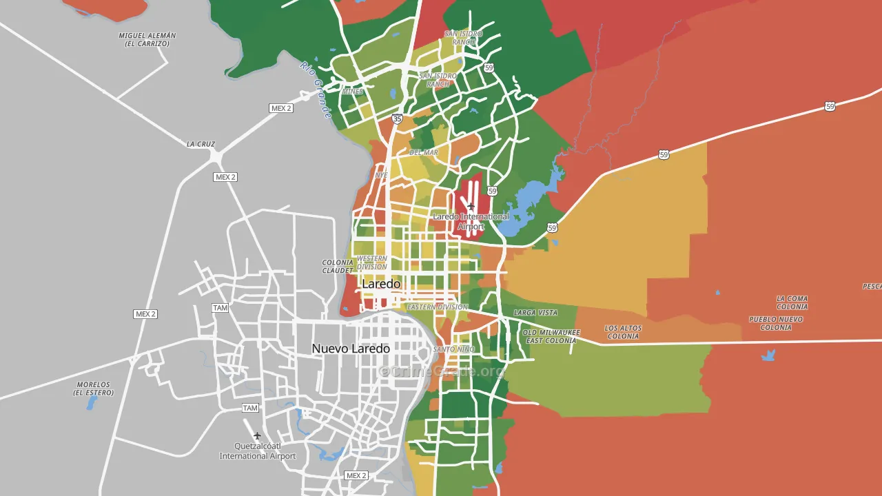 Laredo, TX Map of Robbery Rates