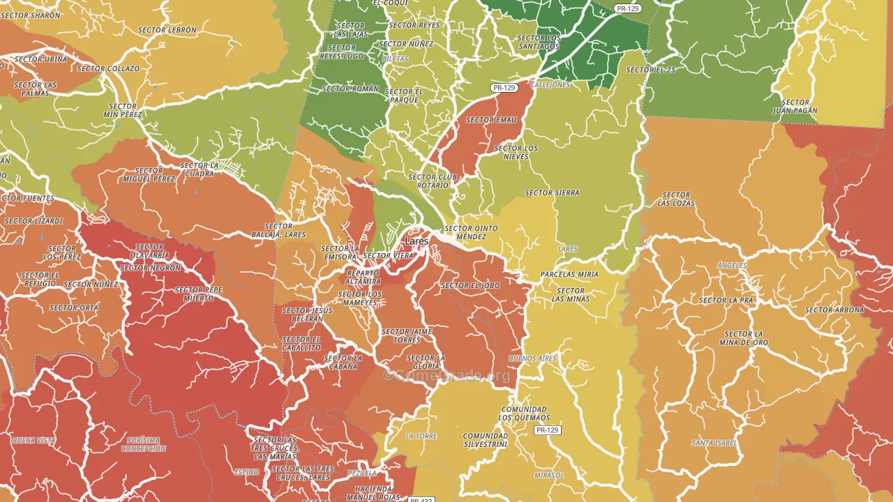 Lares Municipio, PR Map of Robbery Rates