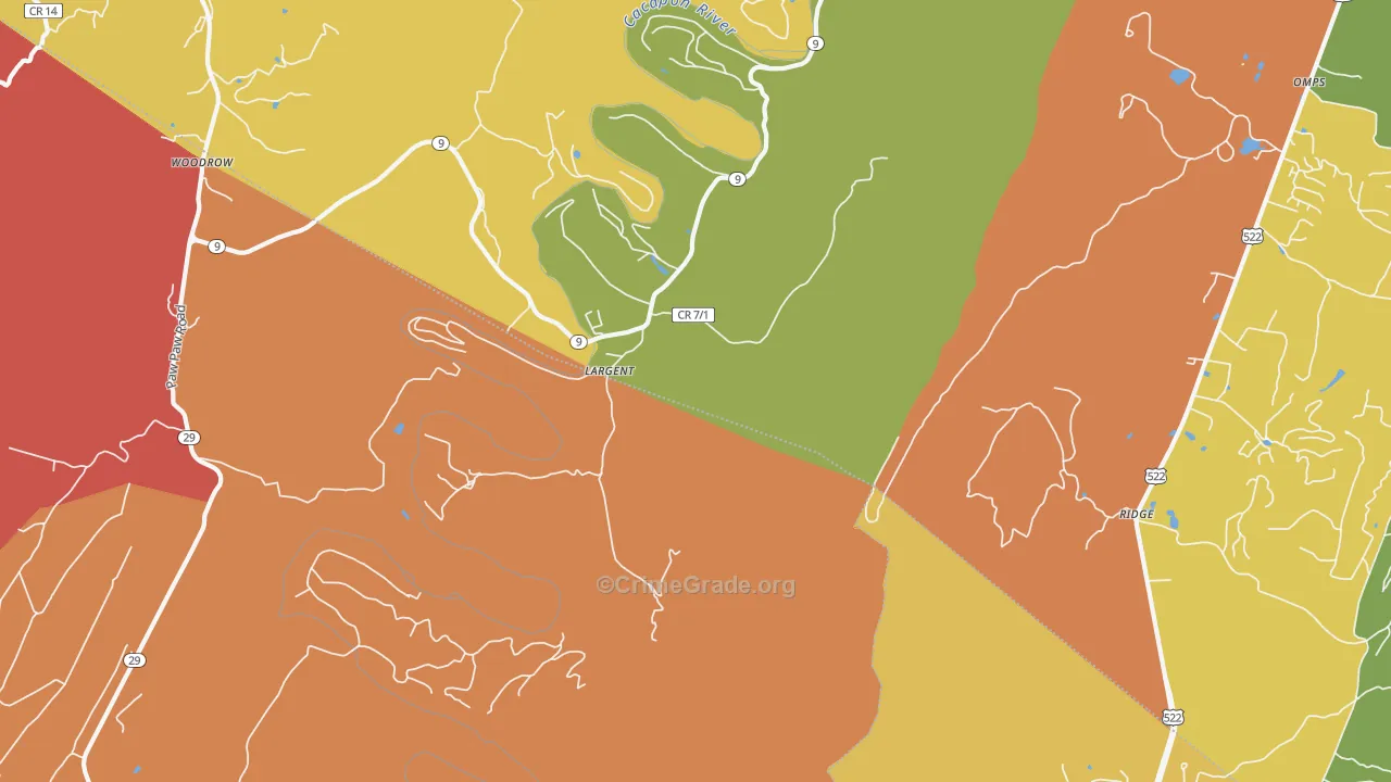 Largent, WV Map of Robbery Rates