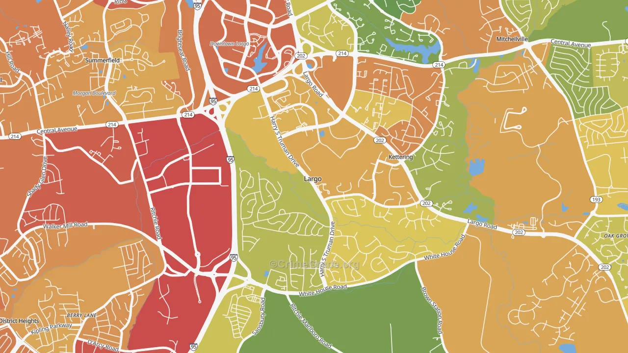 Largo, MD Map of Robbery Rates