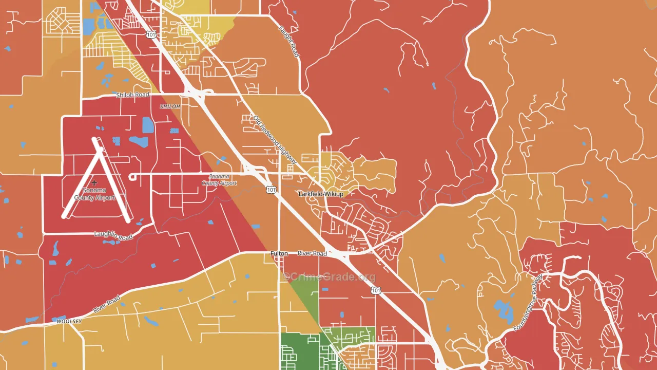 Larkfield-Wikiup, Santa Rosa, CA Map of Robbery Rates