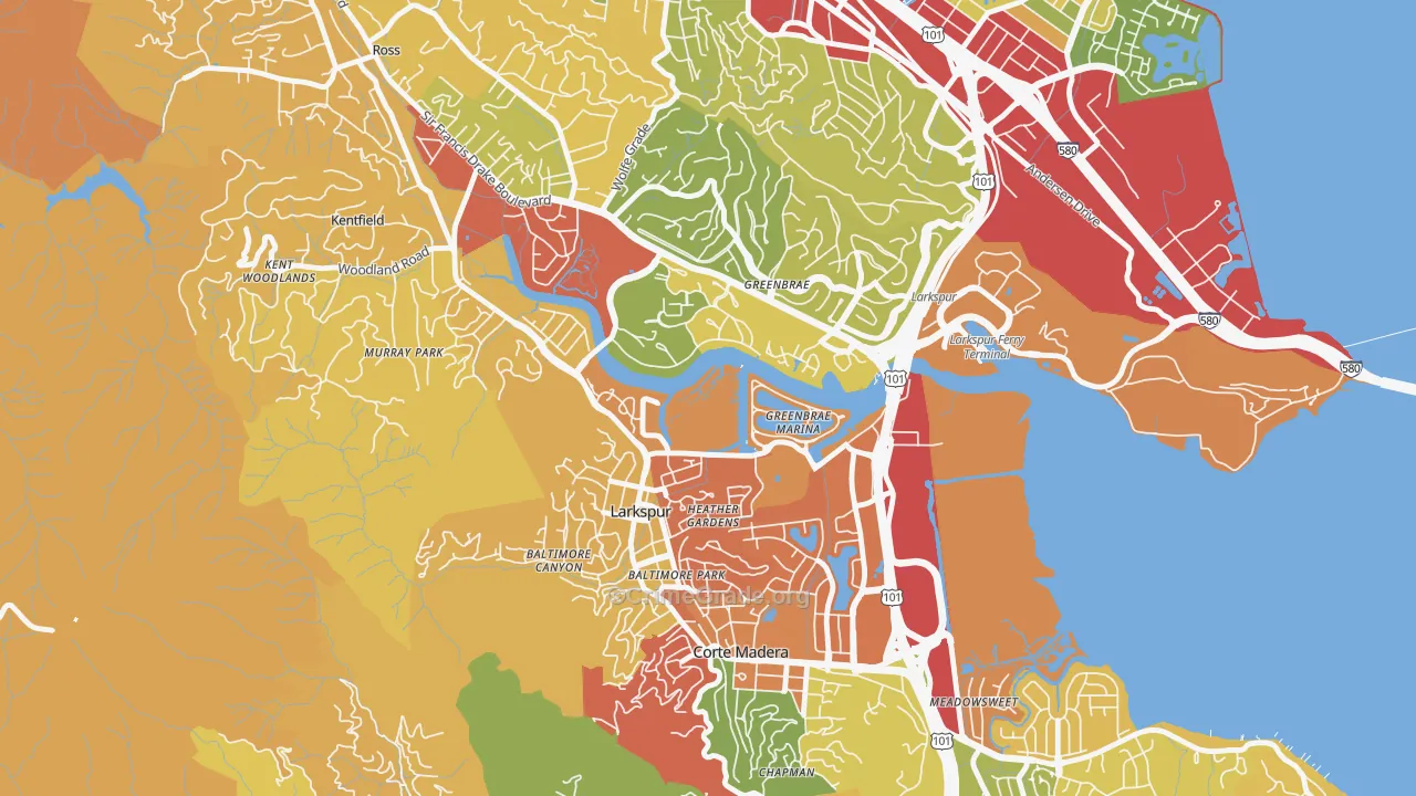 Larkspur, CA Map of Robbery Rates