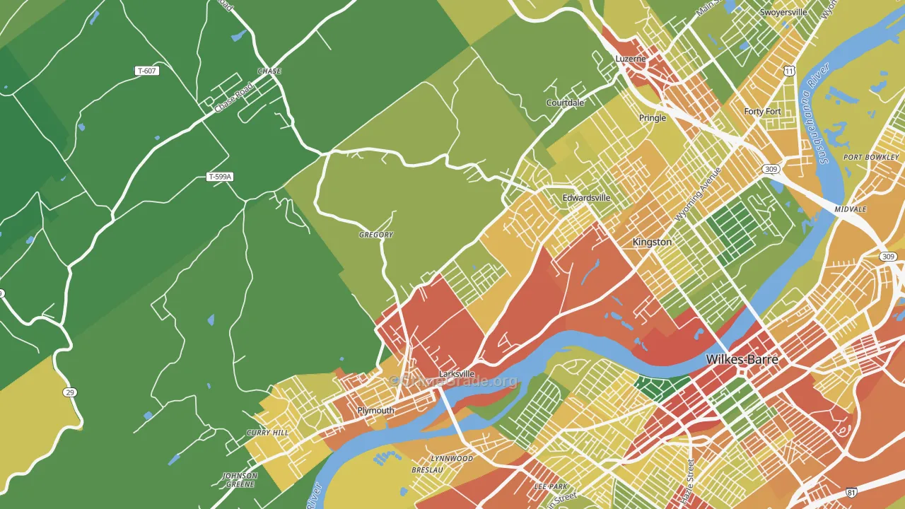 Larksville, PA Map of Robbery Rates